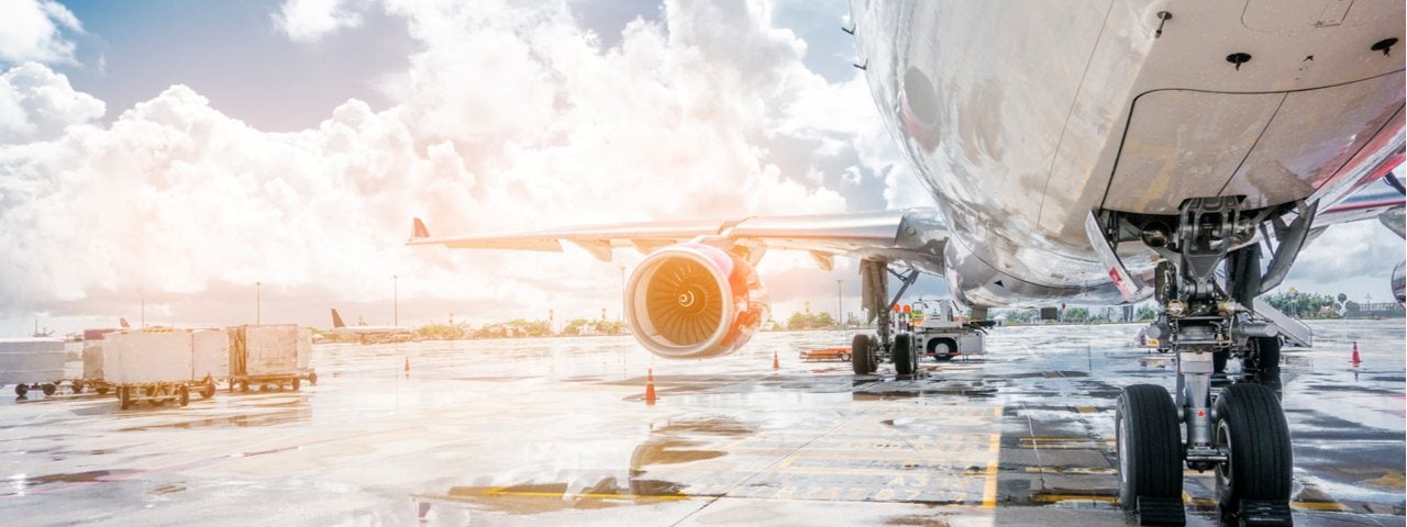 Airplane preparing for take-off at international airport