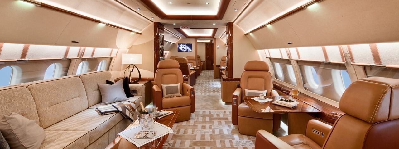 The interior of an Airbus A-319 CJ. 