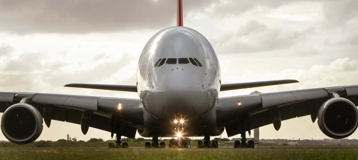 An Airbus 380 taxiing on a runway