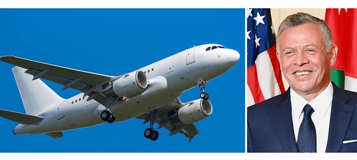 King Abdullah II ibn Hussein featured alongside his private aircraft