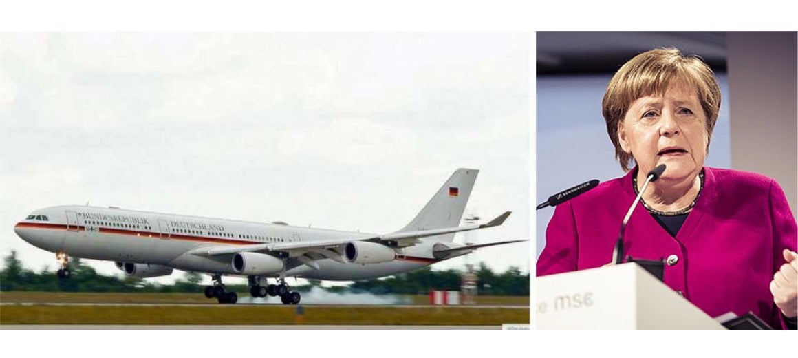 Angela Merkel featured alongside her private aircraft