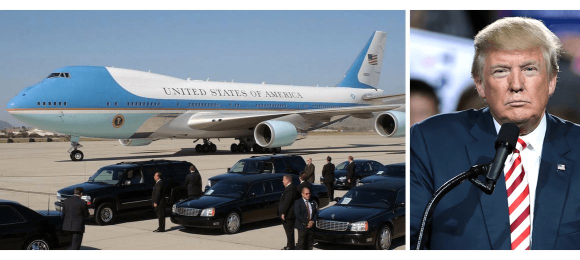 Donald Trump featured alongside his private aircraft