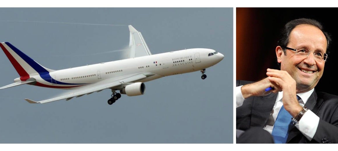 François Hollande featured alongside his private aircraft