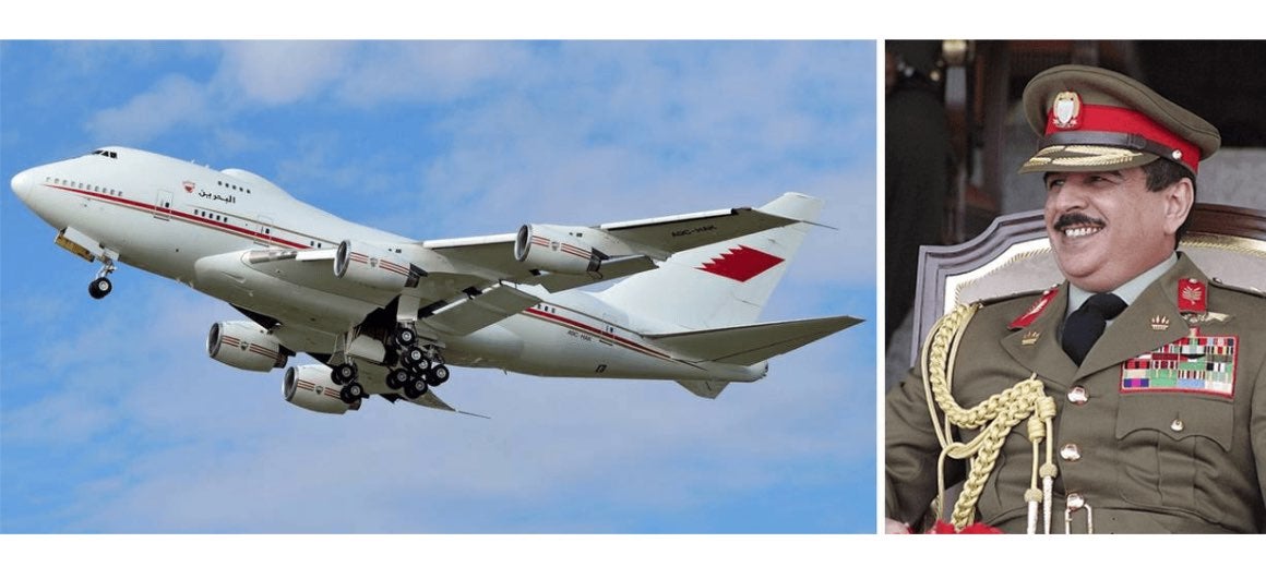 Hamad bin Isa Al Khalifa featured alongside his private aircraft