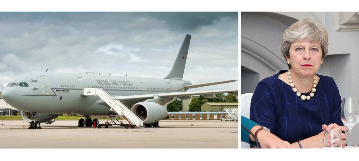 Theresa May featured alongside her private aircraft